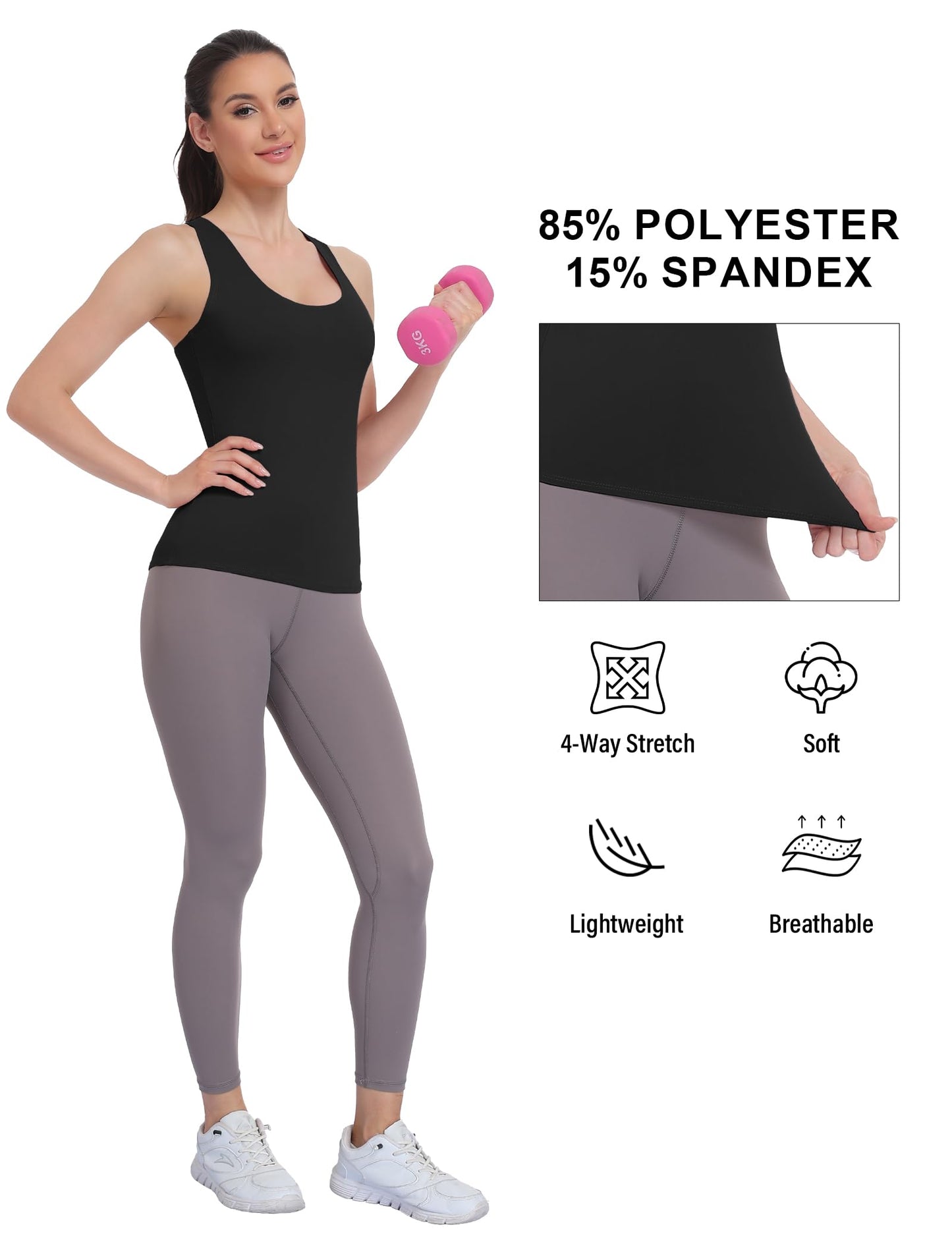 HOPLYNN 3 Pack Women's Racerback Workout Tank Top Crop Athletic Running Gym Yoga Active Sports Tops Shirts for Women 1 Black 1 White 1 Dark Pink Large