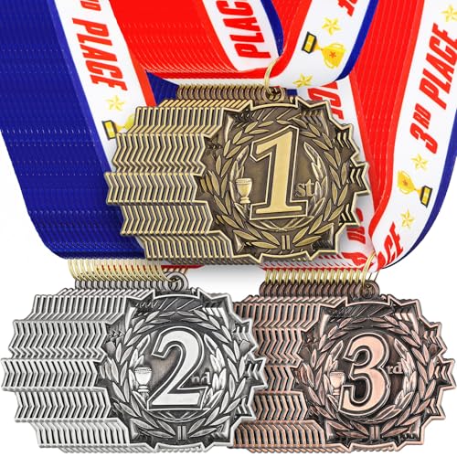Vintage 48 Award Medals 1st, 2nd, 3rd Place Trophies for Sports & Parties - Gold, Silver, Bronze, 2 Inches