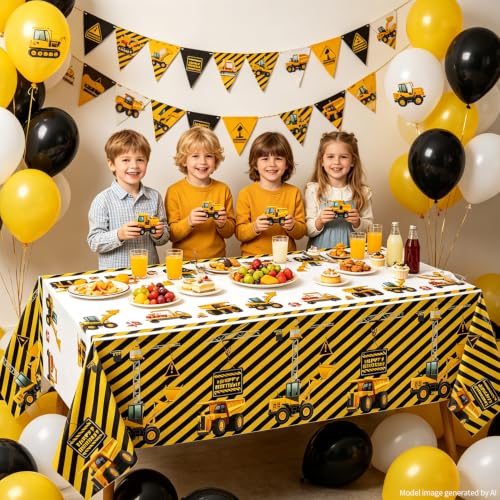 Construction Party Tablecloths - 4 Pack Plastic Table Covers 51x86"