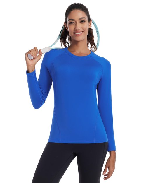 Runhit Thermal Long Sleeve Compression Shirts for Women Fleece Lined Base Layer Athletic Lightweight Tops for Running Royal Blue