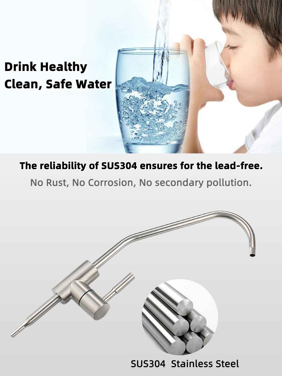 Drinking Water Faucet,Easy to Install Lead-Free Sink RO Faucet,Water Filter Faucets for Kitchen Bar Sink,Brushed Nickel SUS304 Reverse Osmosis Faucets