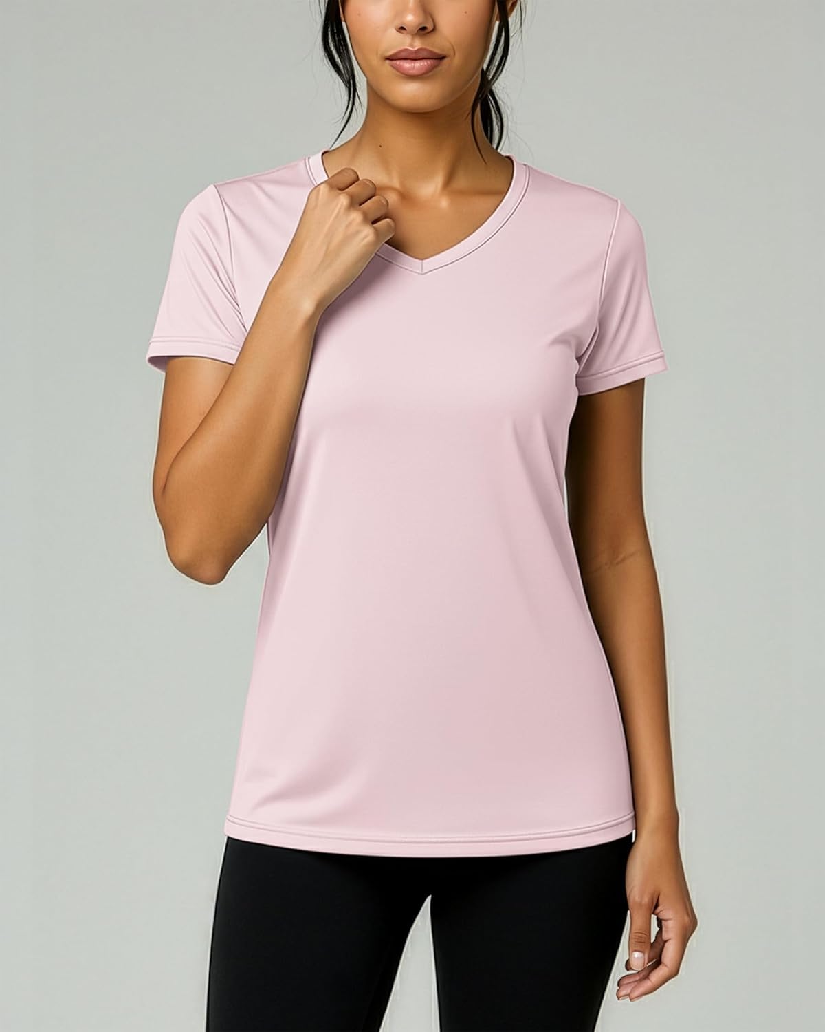 Real Essentials Women's Dry-Fit Short Sleeve V-Neck T-Shirt - 5 Pack Yoga & Workout Tops (Plus Size Available)