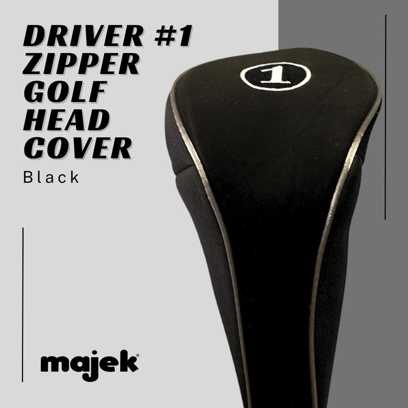 Black Golf Zipper Head Cover Driver 1 Headcover Neoprene Traditional Plain Protective Cover Fits Drivers up to 460cc for Golfing Buddies