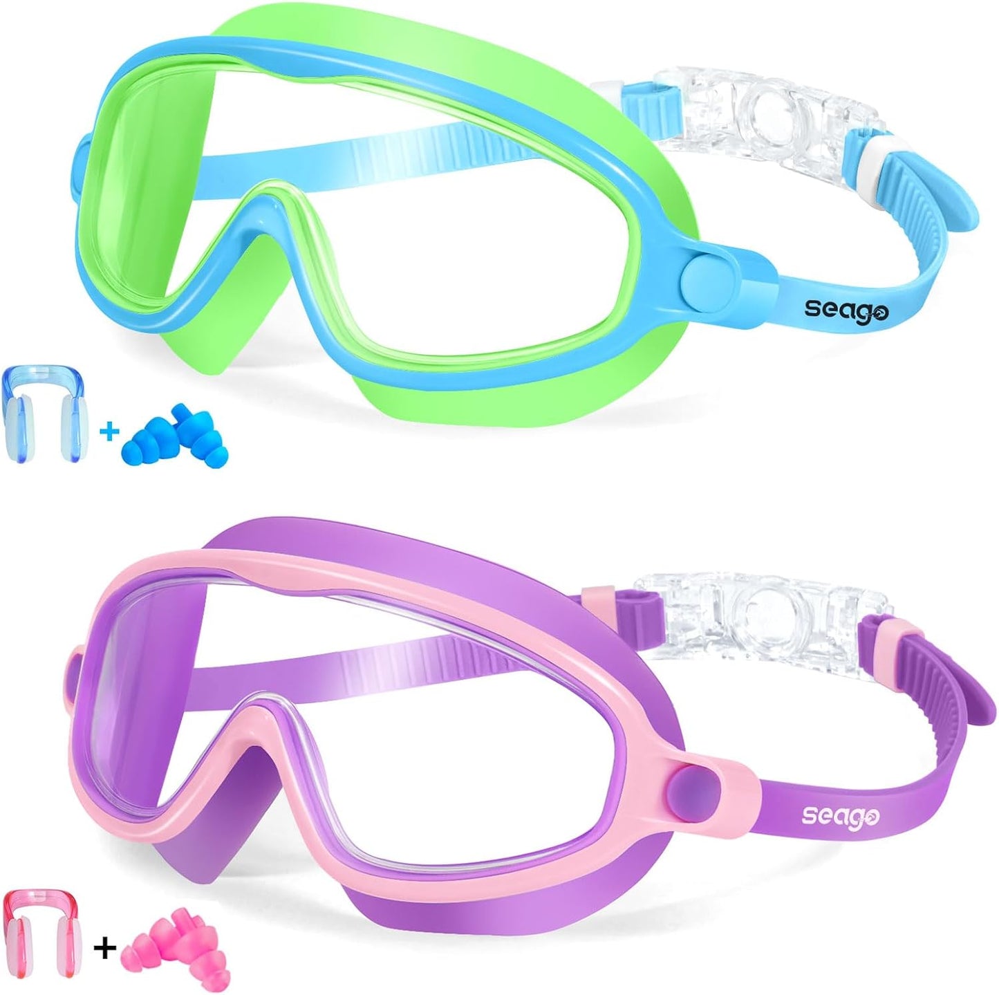 Seago Swim Goggles - Anti-Fog & UV Protection | Wide View Design for Kids Ages 3-14