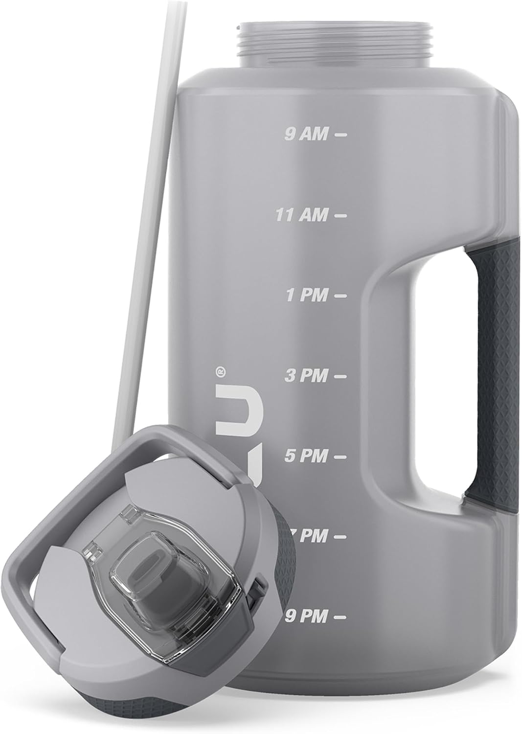 ZULU Goals 128oz Half Gallon Water Bottle - Leak Proof with Straw & Time Marker | Grey Reusable Jug for Hydration