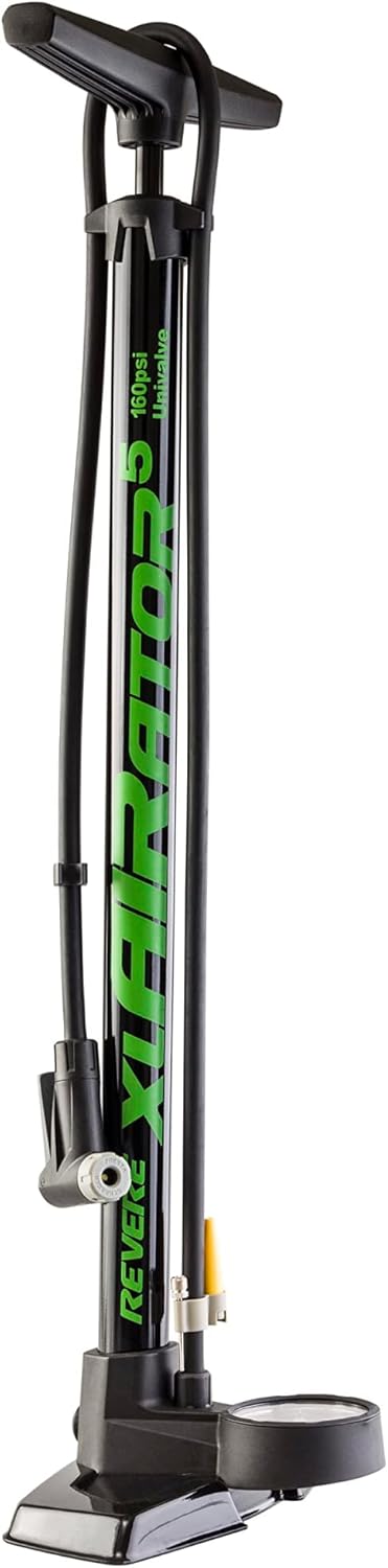 Revere xlAIRator 5 Bike Floor Pump - 160 PSI Dual Valve Compatibility | Extra-Large Gauge & 41" Hose