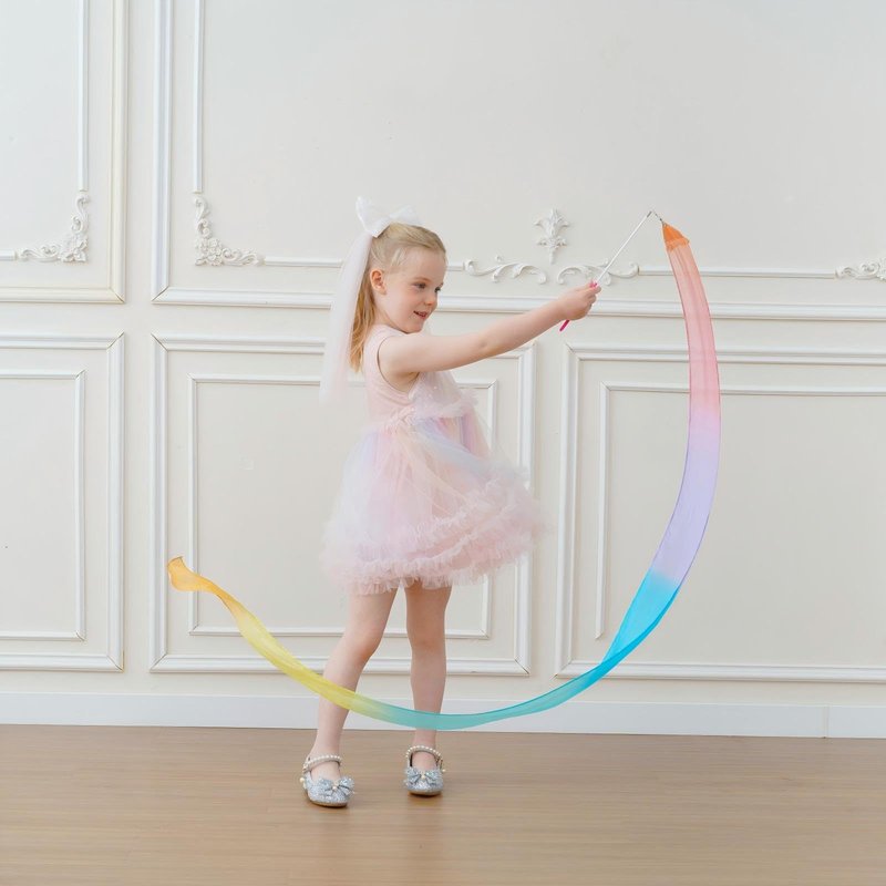 100% Silk Dance Ribbon Streamer Easter Gift Basket Stuffer for Little Toddler Girls 4 5 6 7 Year Old, Ballerina Princess Spring Toys Pastel Rainbow Play Silks Gymnastic Twirler Wand Birthday for Kids