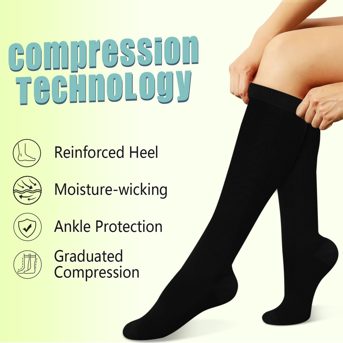 Iseasoo Copper Compression Socks (15-20 mmHg) for Men & Women - Running, Hiking, Cycling, Travel - Improves Circulation（L/XL）