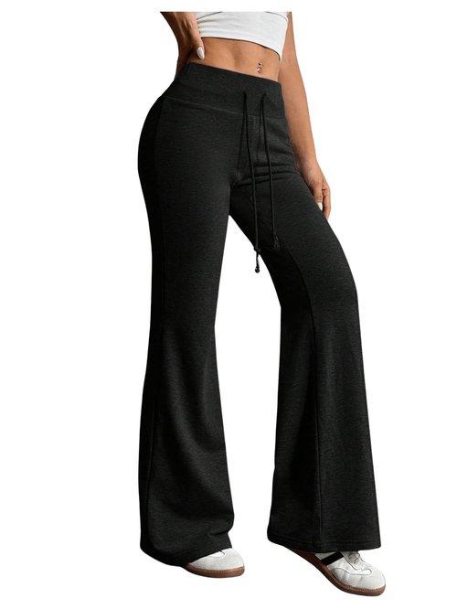 SHENHE Women's Drawstring Waist Bell Bottom Flare Leg Sweatpants Sports Causal Pants Black Small