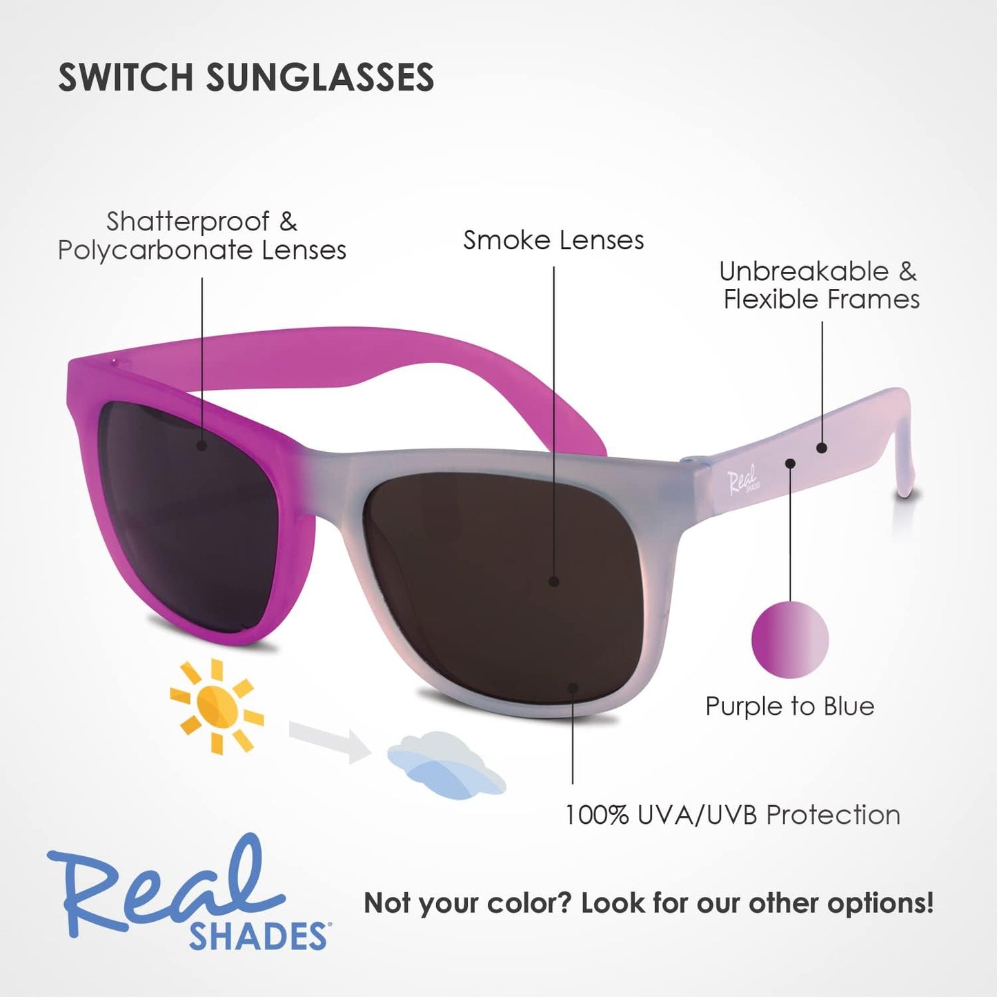 Real Kids Shades - Switch Sunglasses for Kids | 100% UVA UVB Protection - Light Blue/Purple, Ages 4+