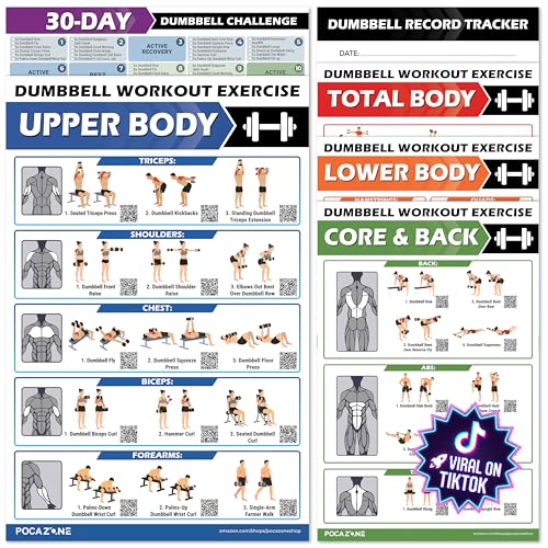 Dumbbell Workout Posters - 6 Pack Exercise Charts with QR Code