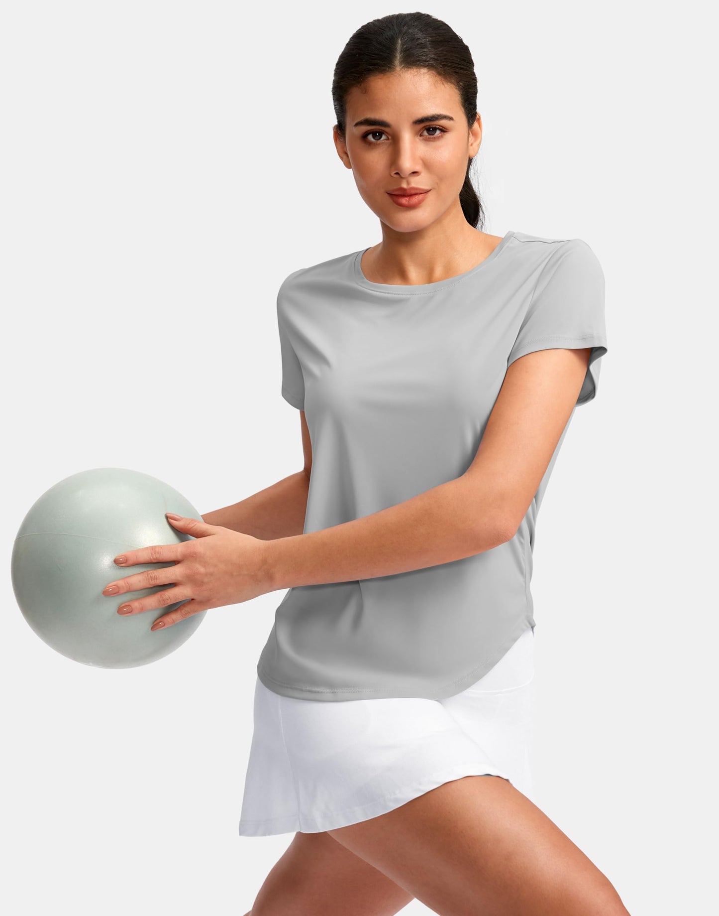 G Gradual Women's Workout Tops Short Sleeve Lightweight Athletic Yoga Running Shirts Loose Fit Quick Dry Gym T-Shirts(Light Grey,L)