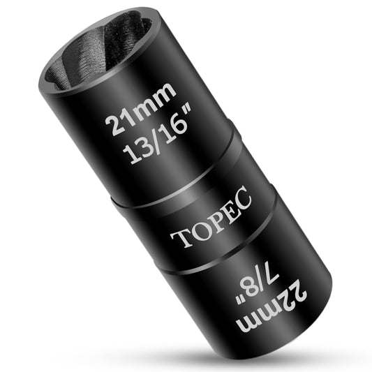 Topec 21mm x 22mm Flip Lug Nut Extractor, 1/2" Drive Lug Nut Removal Tool, 2-IN-1 Wheel Lock Remover Socket