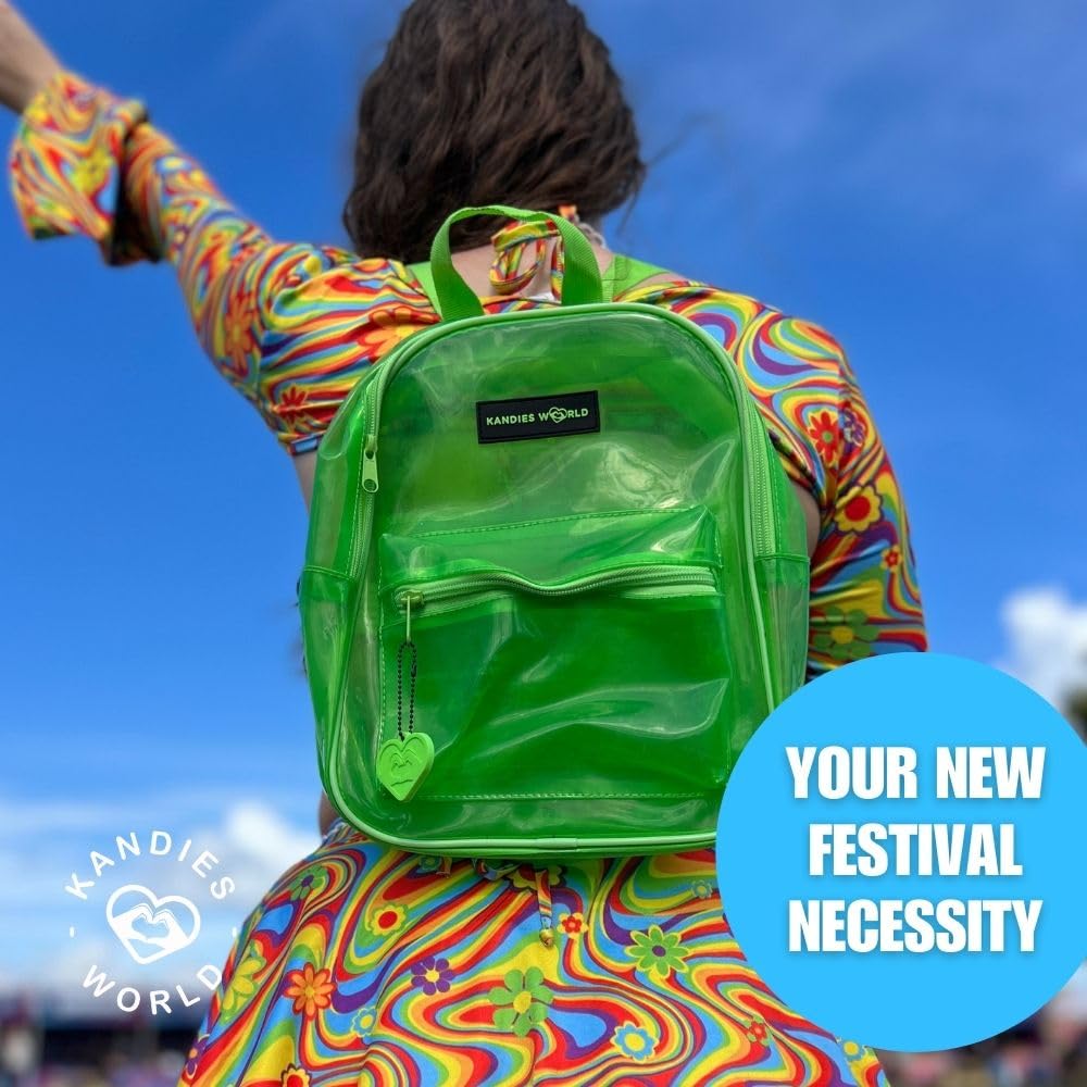 Kandies World Premium Clear Festival Backpack – Stylish Transparent Bag – Stadium Approved – Lightweight & Durable – 12”x10.5” (Green)
