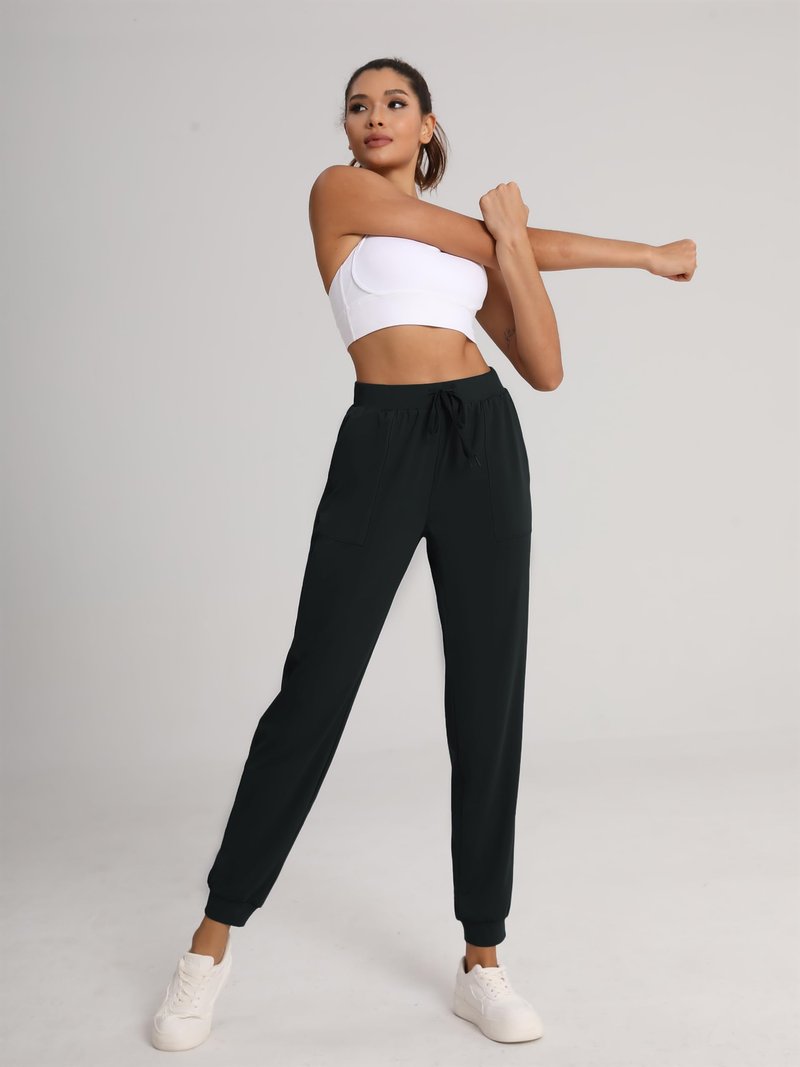 Tallemon Women's 33" Tall Inseam Joggers Running Sweatpants Pockets Tapered Athletic Workout Lounge Pants Black, L