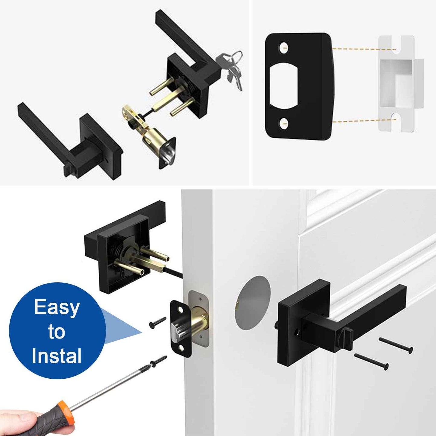 Estmoon Entry Door Handle, Black Door Knob with Lock and Key, Entrance Front Door Lock Heavy Duty Keyed Exterior Door Knob for Bedroom, Bathroom, Front Door, Office, 1 Pack