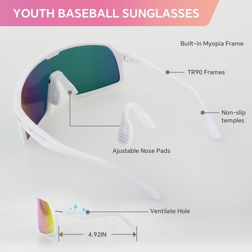 JOGVELO Kids Sunglasses Polarized Youth Baseball Sunglasses for 8-14 boys girls UV400 Sports Softball Cycling Glasses