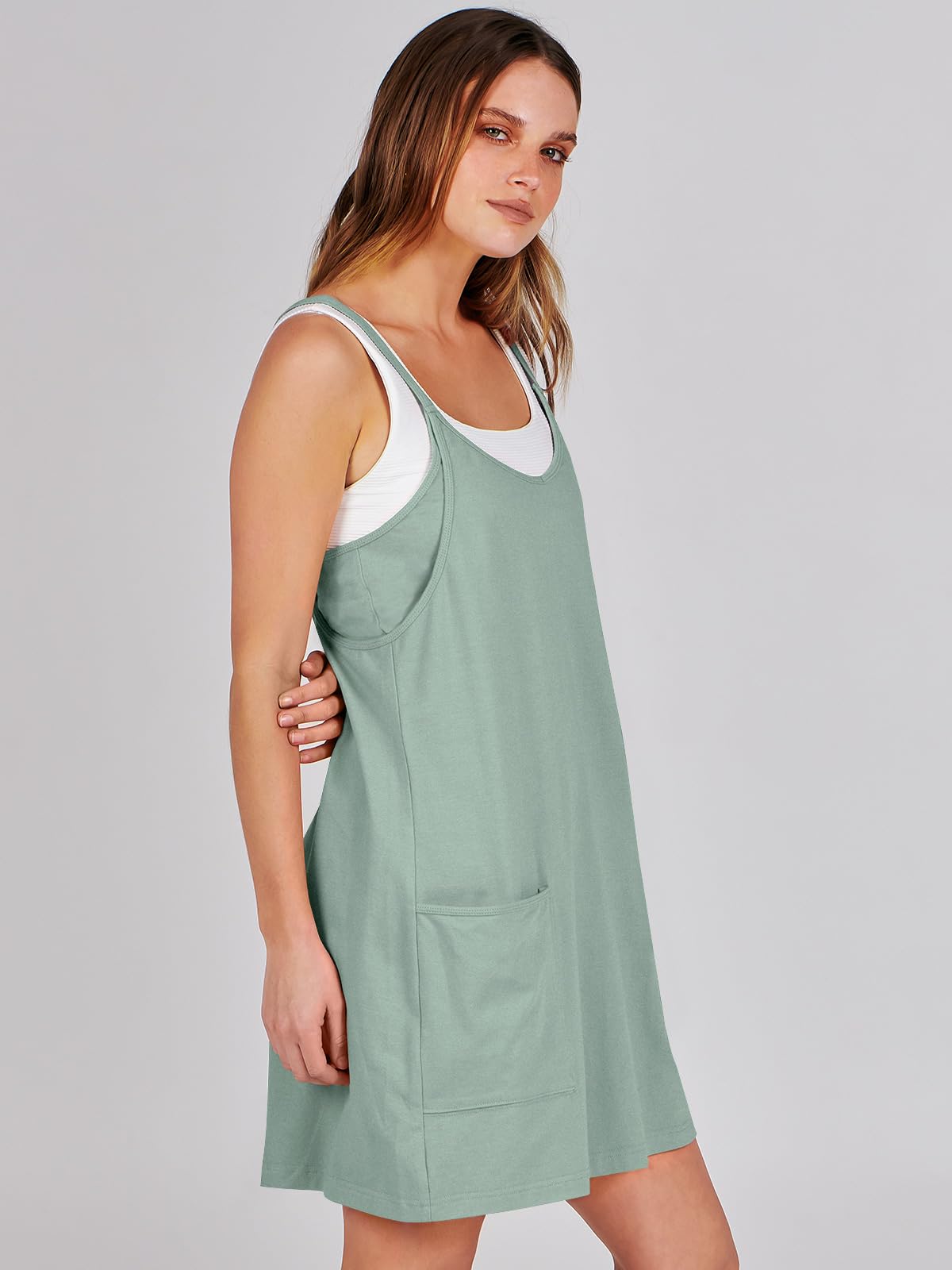 ANRABESS Women Athletic Dress Summer Tennis Workout Active Sports Mini Romper Dress Built in Shorts Travel Vacation Clothes Gray Blue Large