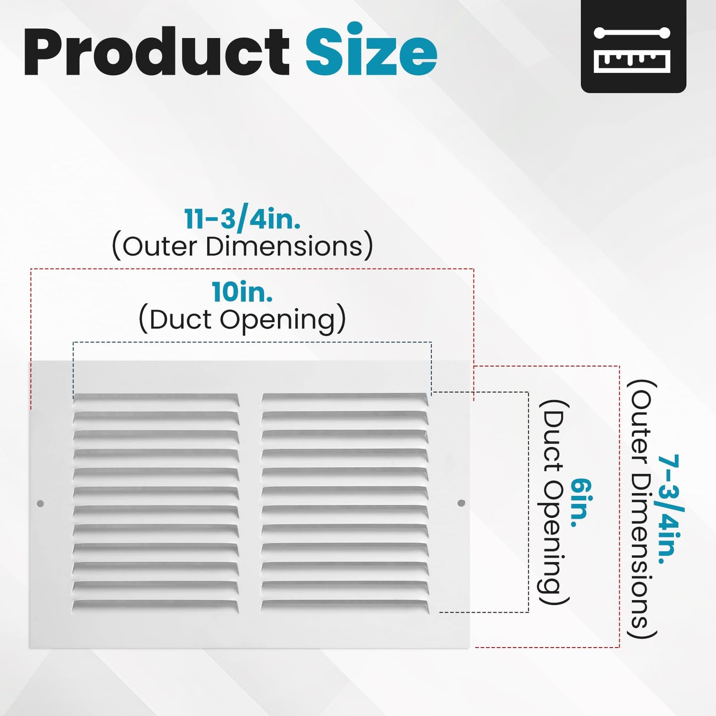 VOISEN Return Air Grille,Fits 10x6 Duct Opening,Steel Return Vent Cover, White Vent Cover Grill for Sidewall and Ceiling,HAVC Cold Air Return Vent Cover,Overall Size:11.8" W X 7.9" H