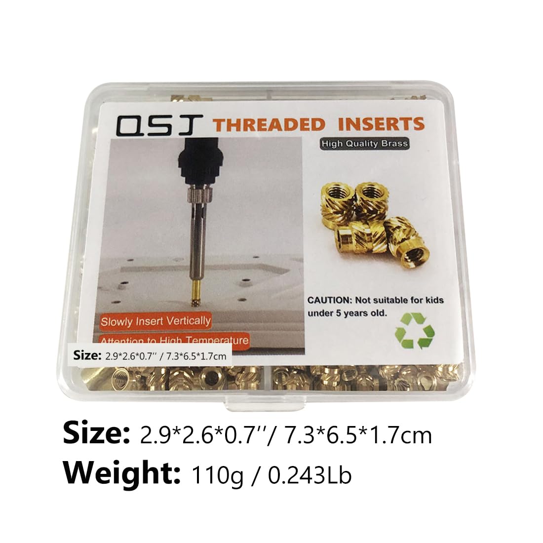 QSJ 300Pcs Threaded Inserts Set with Soldering Iron Tip Brass Heat Set Insert M2.5 M3 M4 Insert Nut for 3D Printed Plastic Materials