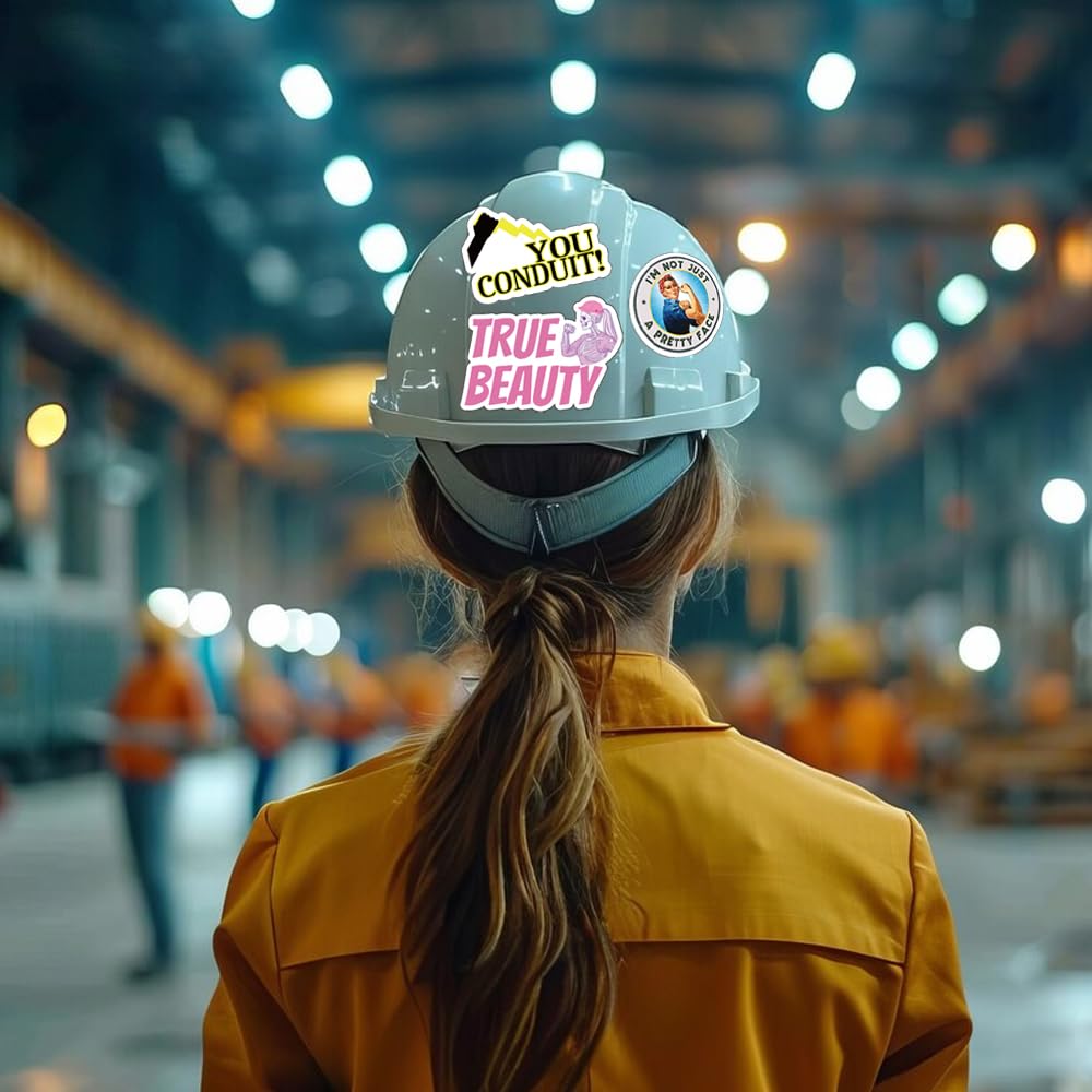 Women Hardhat Sticker | Funny Women in Trade Decals | Female Blue Collar Hard Hat Decals for Car,Waterbottle,Phone,Laptop