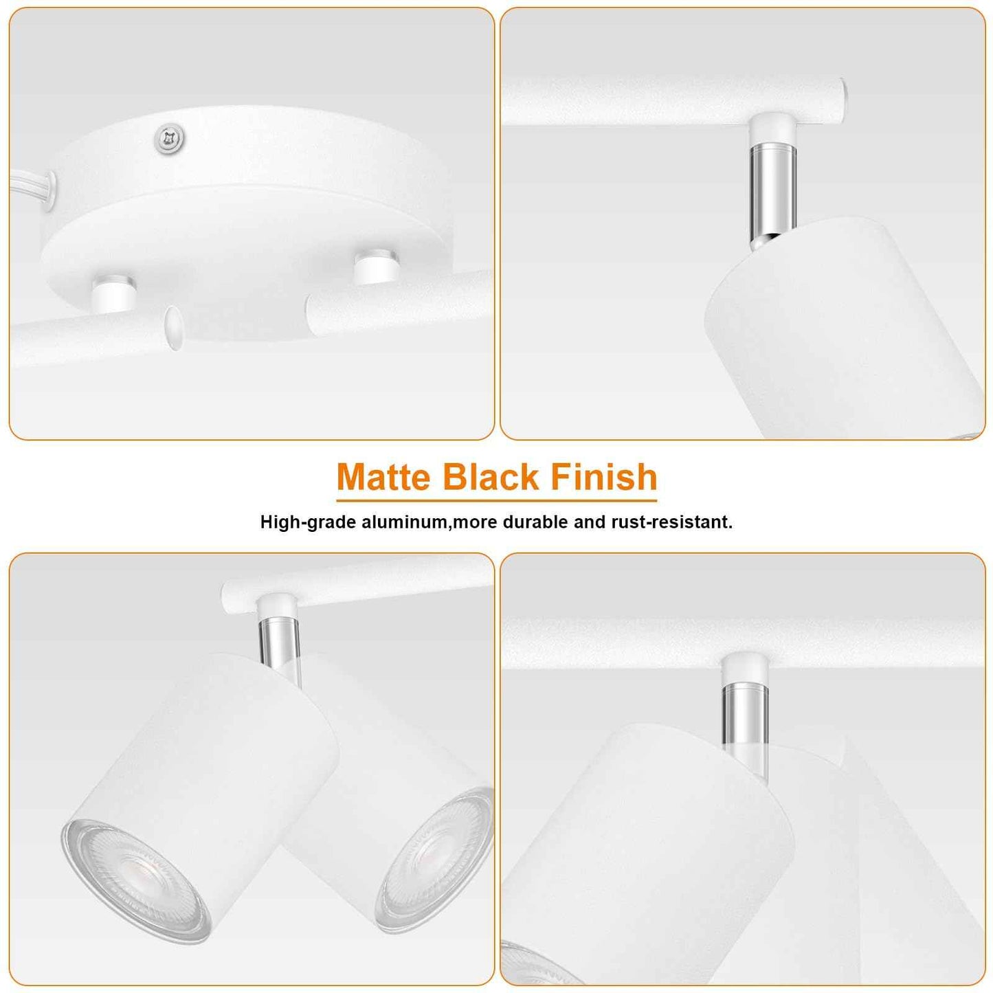 Track Lighting Plug in, LED Track Lighting Fixtures Ceiling Kit, White 6-Light Ceiling Light Plug-in, Wall Light with 14.8ft Power Cord, Rotatable Kitchen Spotlight for Bedroom(GU10 Socket, NO Bulb)