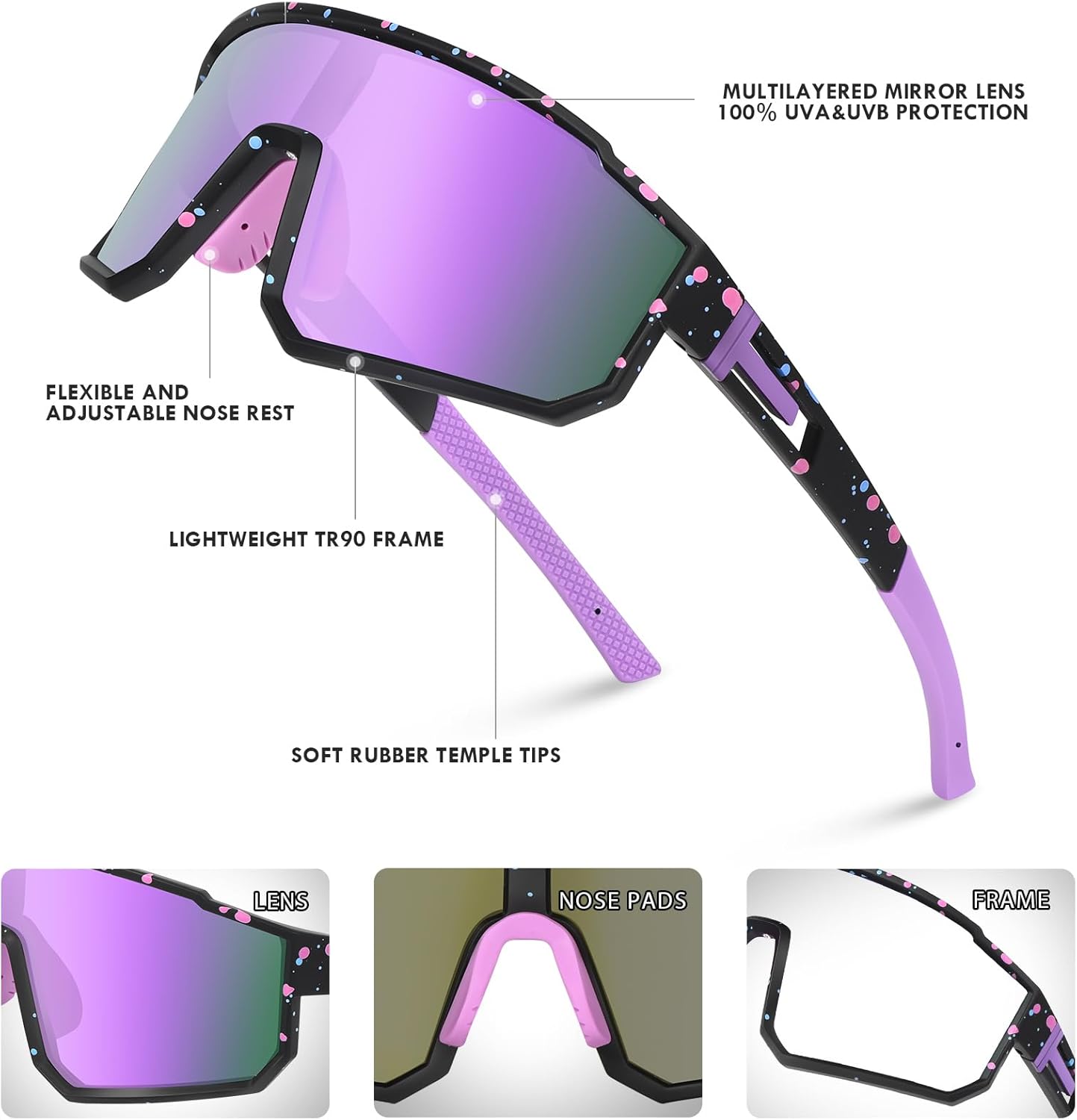 MVPTGRS Youth Baseball Sunglasses - TR90 Frame Sports Eyewear for Boys & Girls Age 8-14