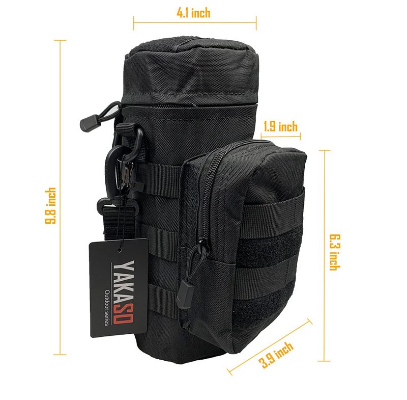 YAKASO Tactical Molle Water Bottle Holder Pouch Hydration Carrier Bag Tactical EDC Water Bottle Carrier with Detachable Shoulder Strap for Hiking Camping Outdoor Sport Travel