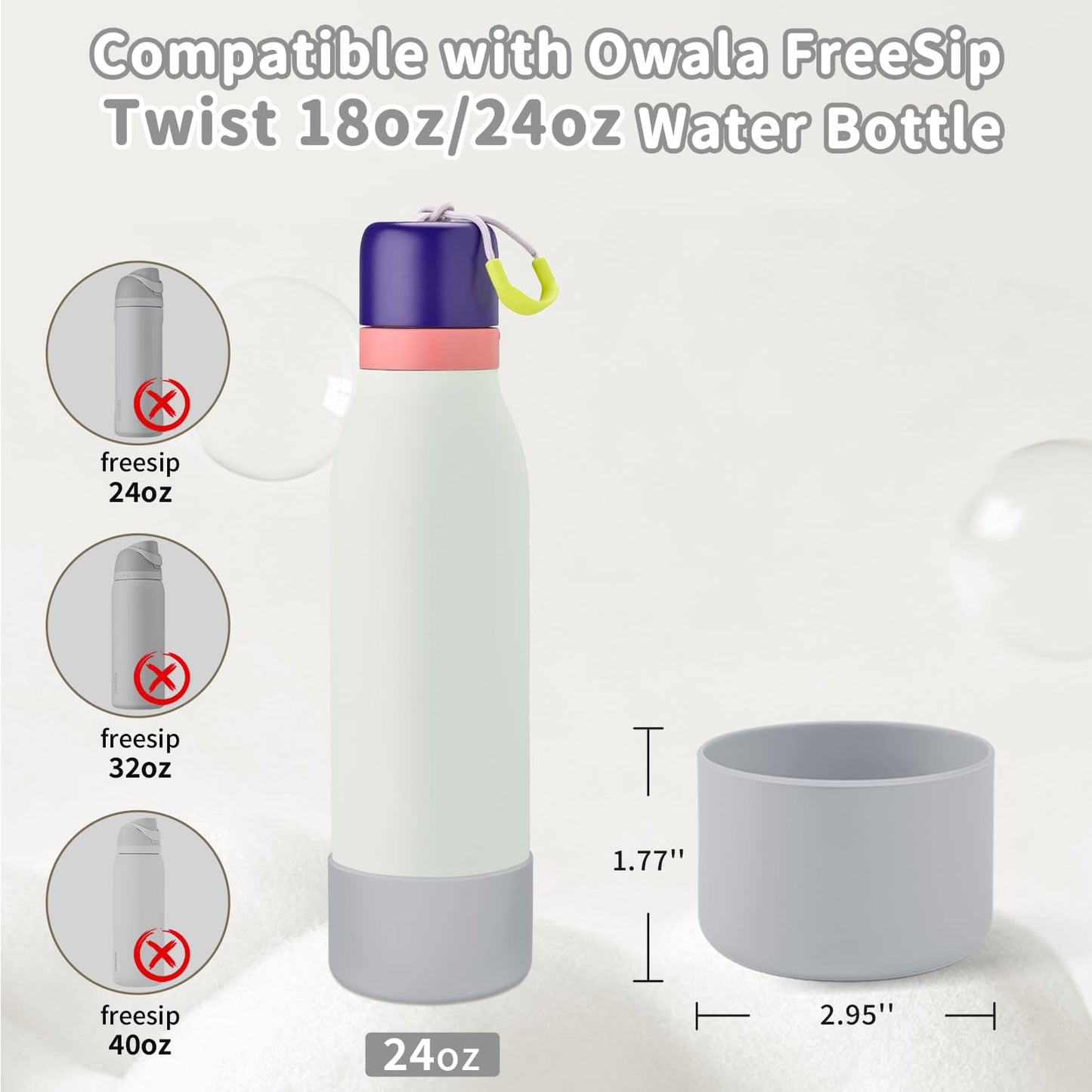 BKBY 2pcs Silicone Boot Compatible with Owala FreeSip Twist 24oz, Anti-Slip & Anti-Scratches Protective Sleeve Bottom Cover for Owala FreeSip Twist Water Bottle (Gray)