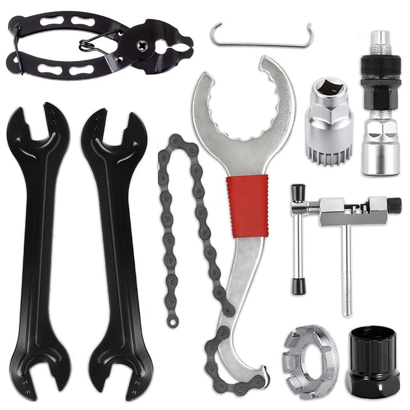 Bike Repair Tools Kit, 9Pcs Professional Bicycle Crank Tool, Bike Link Plier, Chain Breaker, 3-in-1 Cassette Remover Wrench, Crank Puller Extractor, Bottom Bracket Freewheel Remover, Hub Cone Wrench