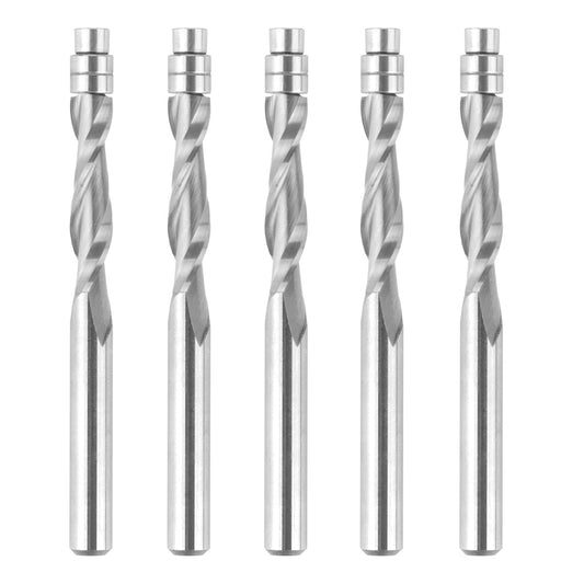 SpeTool 5PCS Upcut Spiral Flush Trim Router Bits Set with 1/4" Shank,3" OVL Carbide Bottom Bearing Spiral Bit for Woodworking Trimming