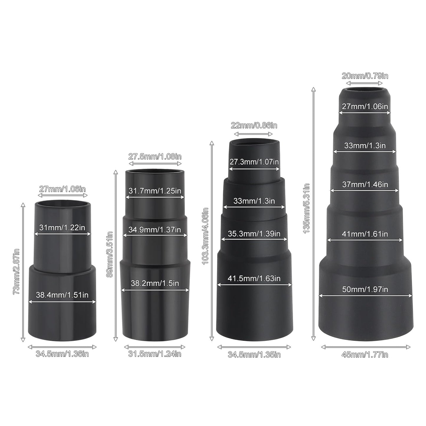 Vacuum Hose Adapters 5Pcs, Shop Vac Vacuum Hose Adapter, 2-1/2 Inch to 1-1/4 Inch; 1-1/4 Inch to 1-3/8 Inch to 1-1/2 Inch; 1-3/8 Inch to 1-1/4,Vacuum Connector Attachment for Wet Dry Shop Vac Cleaner