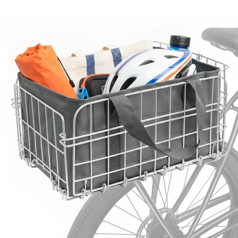 BOMBAUM Rear Bike Basket with Waterproof Cover – Heavy-Duty Collapsible Bicycle Cargo Basket, Tool-Free Rear Rack Mount, 58 lb Capacity for Grocery, Commuting & Ebikes (Charcoal Gray Liner)