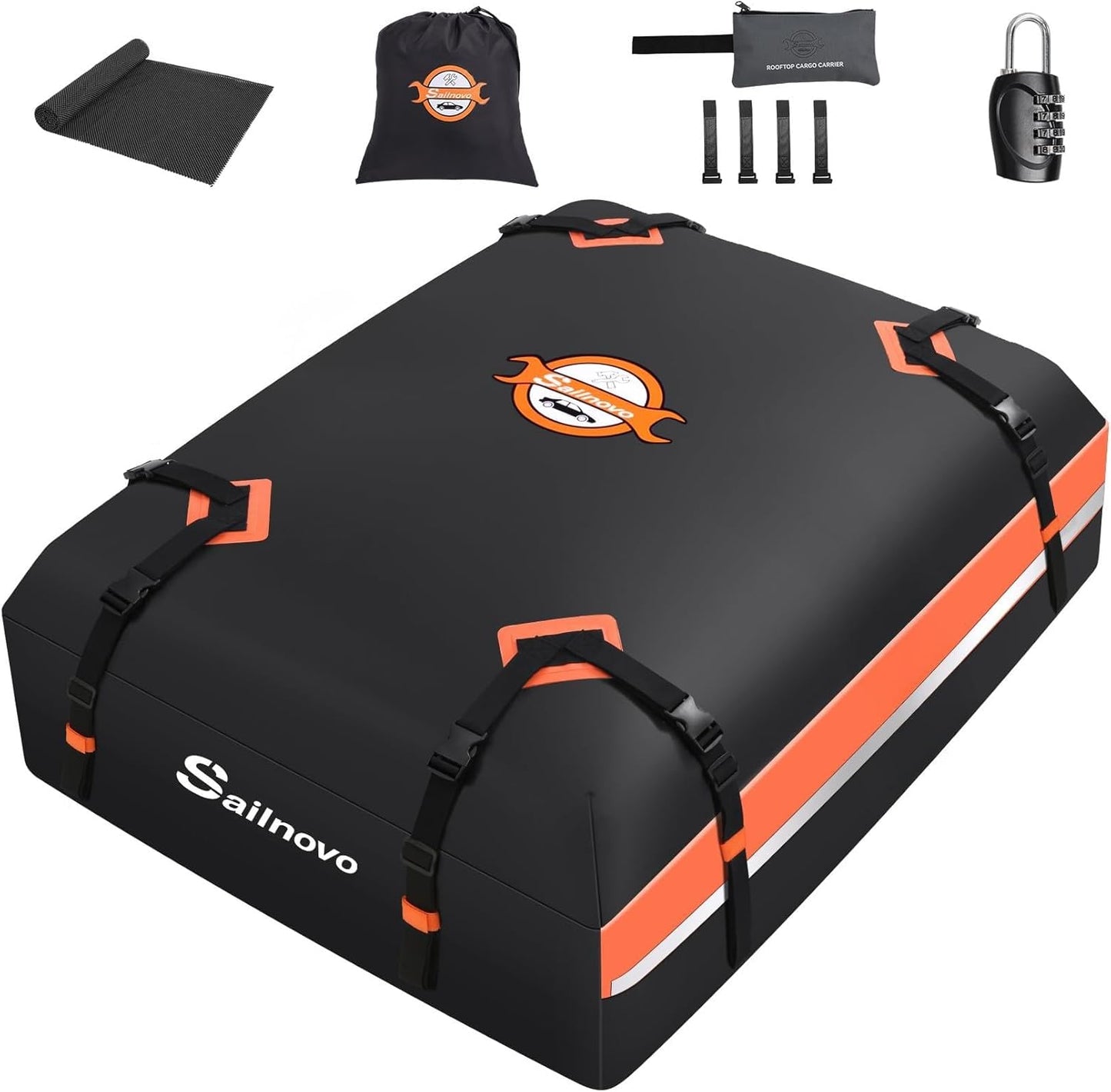 Sailnovo Rooftop Cargo Carrier - 15 Cubic Feet Waterproof 1000D PVC Bag with Anti-Slip Mat & Lock
