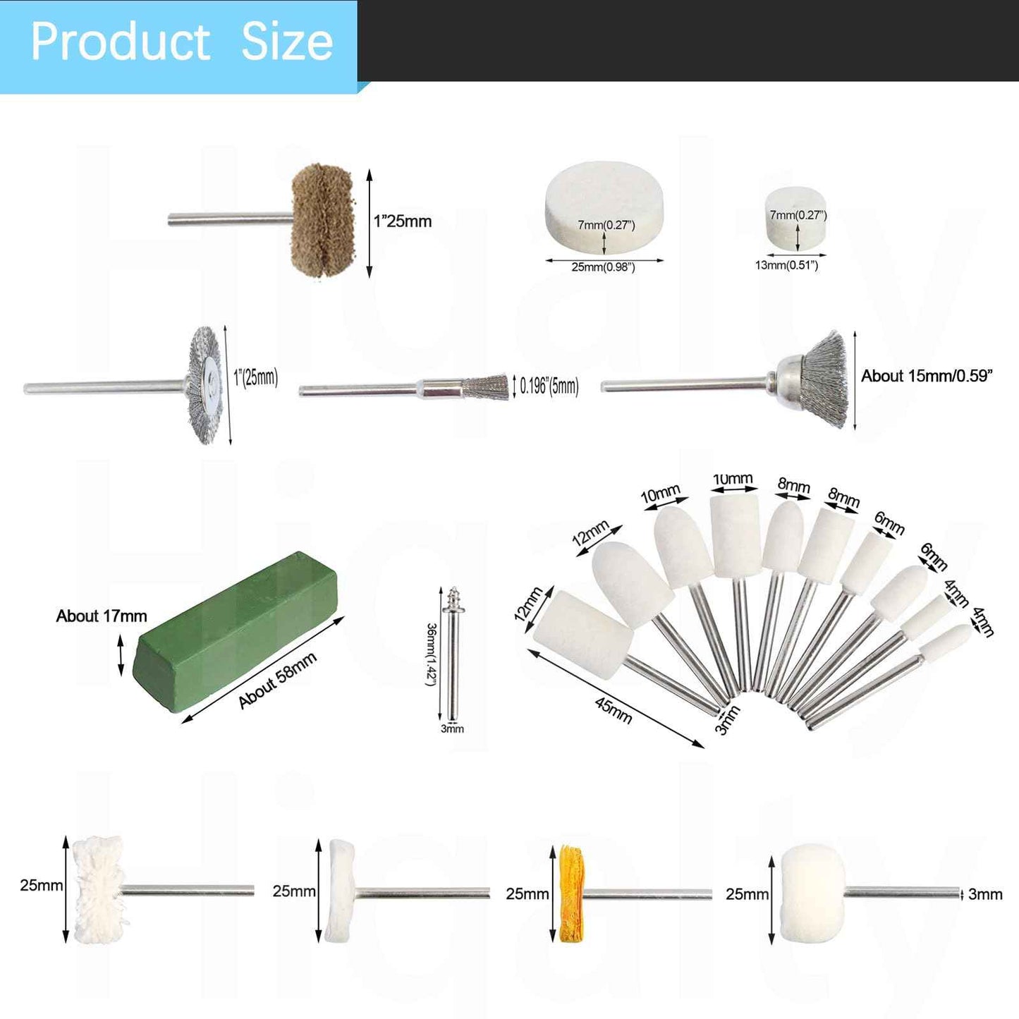 150 PCS Polishing Buffing Wheel for Dremel Polishing Kit, Abrasive Buffing Polishing Wheel Set for Rotary Tool Accessories, with 3mm Shank