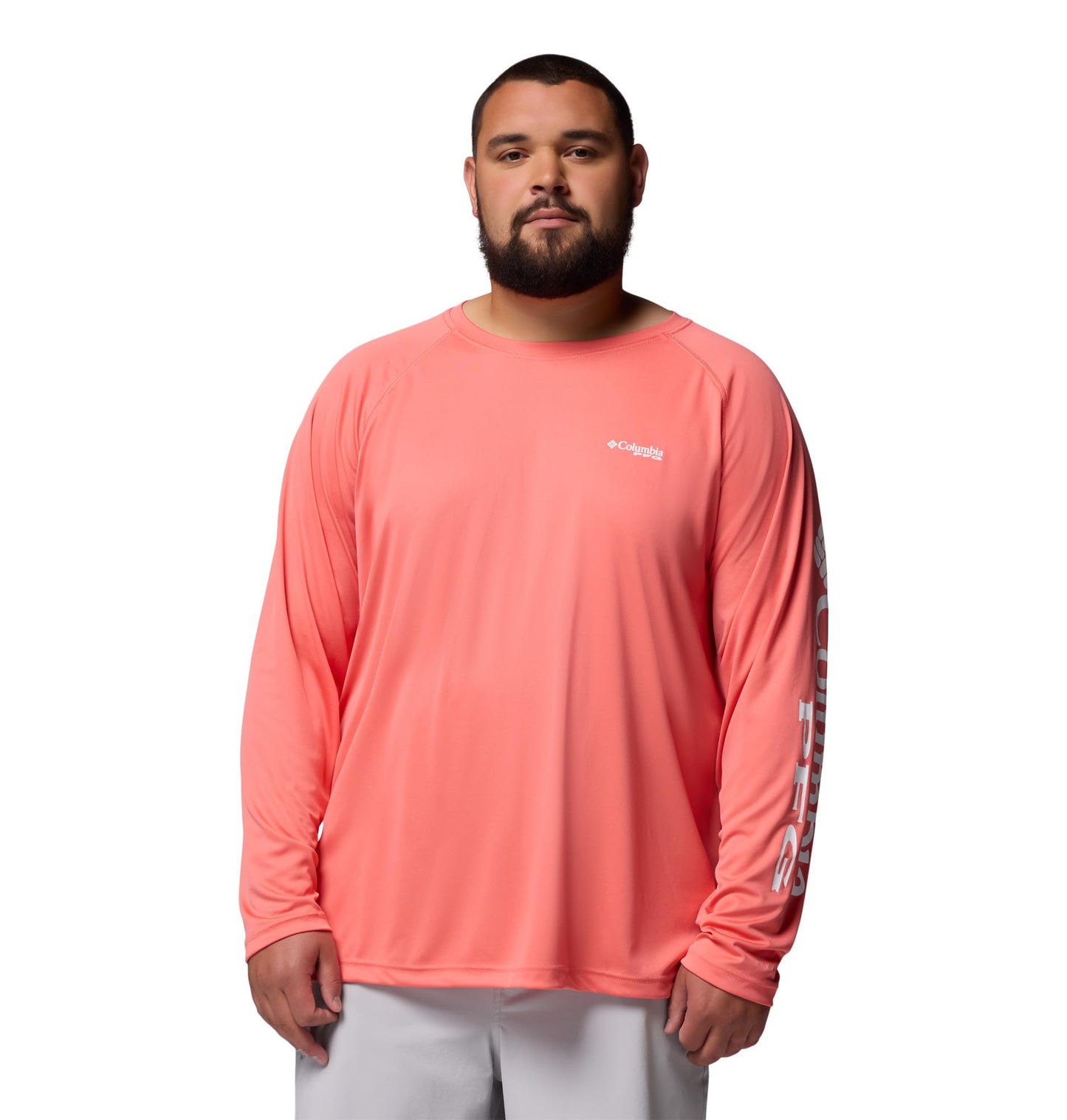 Columbia Men's PFG Terminal Tackle Long Sleeve Fishing Shirt, Melonade/White Logo, 1X