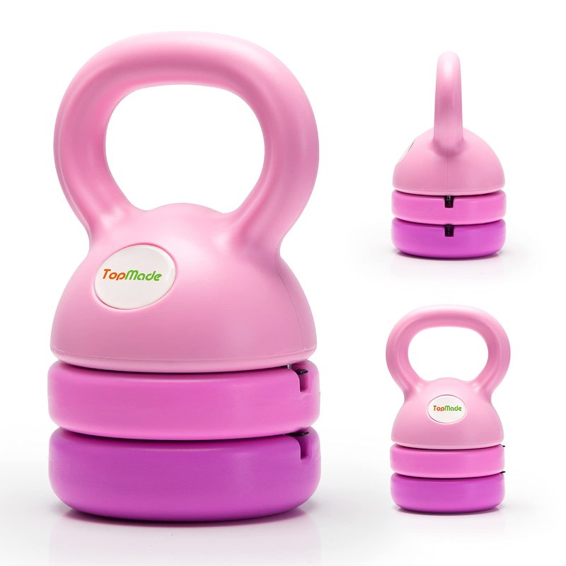 TopMade Adjustable Kettlebell Weights Set Cast Iron Exercise Fitness Kettle Ball Grip (Pink-12lb)