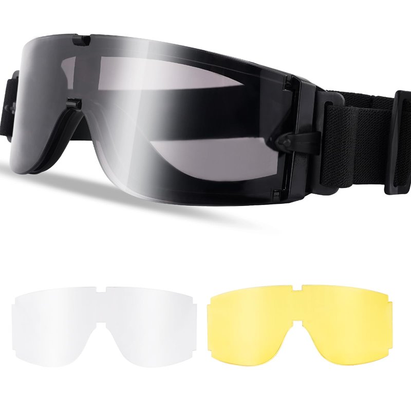 GGBuy Airsoft Tactical Goggles Military Glasses Outdoor Sports Adjustable Safety Shooting Glasses for Hunting (002 Black)