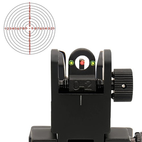 45 Degree Offset Flip Up Iron Sights, Rapid Transition Backup Fiber Optics Iron Sights Low Profile Front and Rear Sights with Red and Green Dots Compatible with Picatinny Weaver Rails