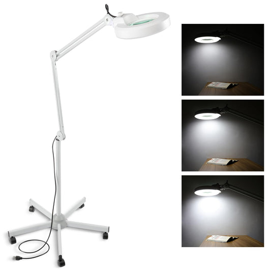 VARIPOWDER Magnifying Glass with Light and Stand with 5 Wheels Rolling for Estheticians Mag Floor Lamp for Facials Dimmable Work -1500 Lumens for Lash Extensions, Sewing, Close Work, Crafts