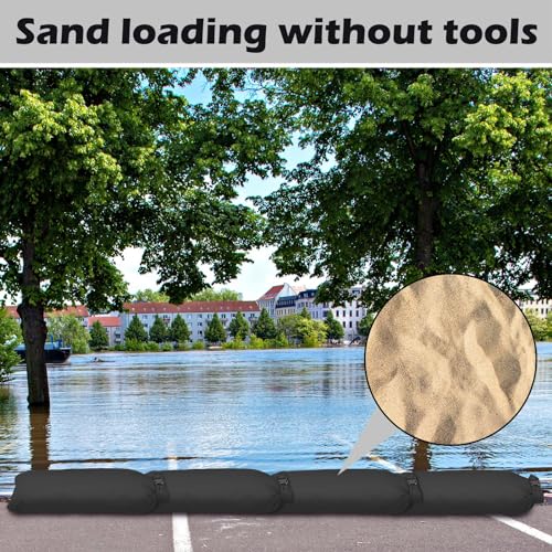 8 Pcs Flood Water Sand Bags Waterproof Sandbags Barrier Reusable Sand Bags with Insert Buckle Flood Protection for Home Door Window Basement Garage Rain Water Control, 28 x 11 Inch(Black)