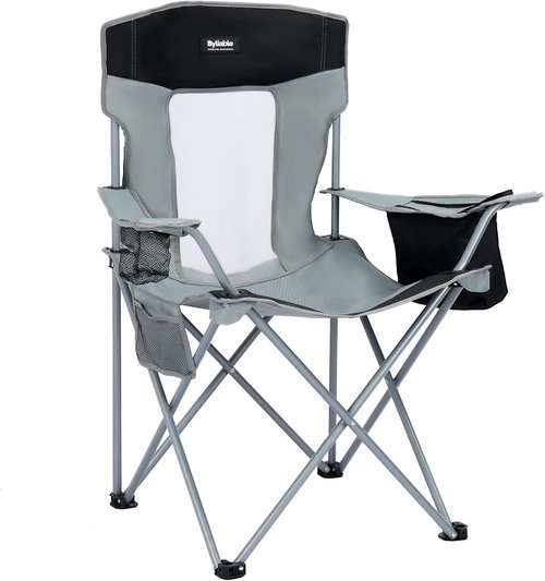 Byliable Portable Camping Chair - Lightweight Foldable Design with Drink Holder & Cooler Pouch | Gray/Black