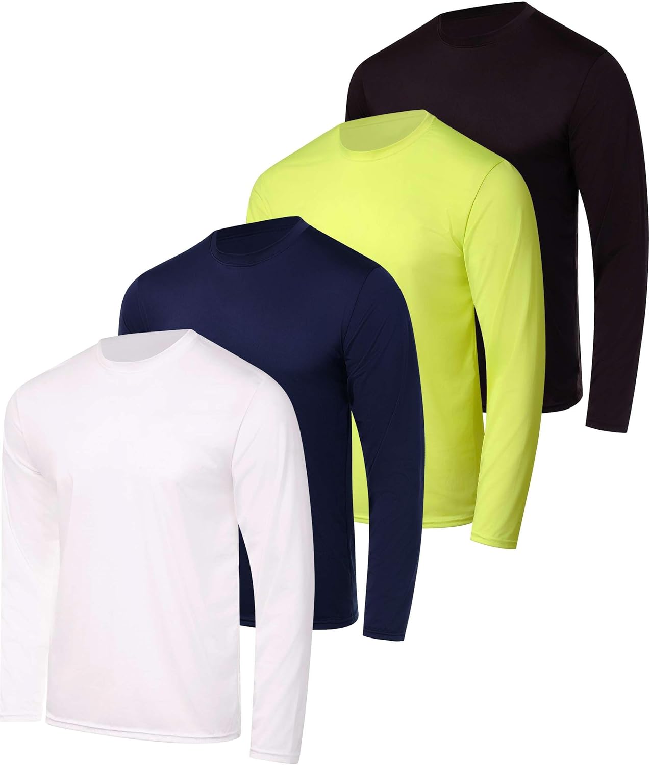Real Essentials Men's Long Sleeve Dry Fit T-Shirts - UPF 50 Wicking Workout & Hiking Tees | 4 Pack