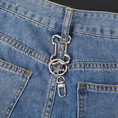 Y2K Bone & Star Carabiner Keychain Clip - Silver Alloy