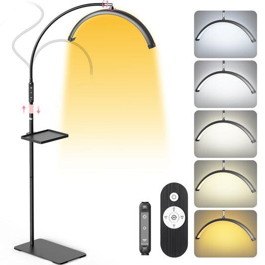 LIONVISON Half Moon Lash Light: 6500K LED Lamp Ring Light with Tray - 360° Flexible Gooseneck Durable Metal Stand - Salon Use for Lash Artists Eyelash Extensions (23In Black)