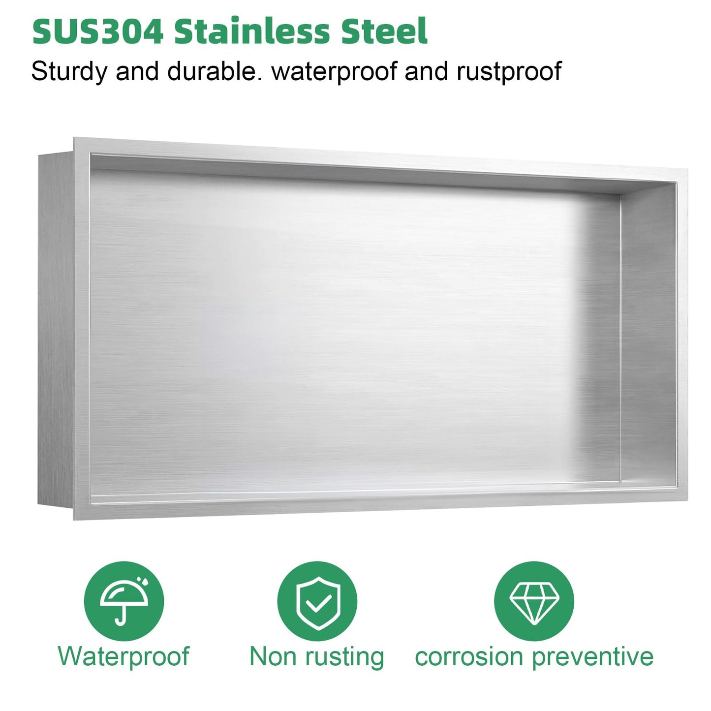 SaniteModar Shower Niche, Stainless Steel Shower Niche 12" X 24" No Tile Needed, Recessed for Bathroom Storage, Brushed Silver (Brushed Silver, 12x24)