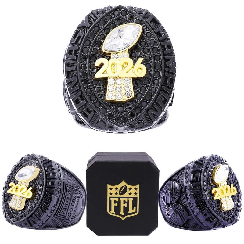 noblehead 2026 Fantasy Football Championship Ring Heavy FFL Champion Trophy Ring Award Trophy for Fantasy Football League Winner (Size 8)