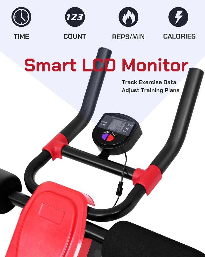 SPORFIT Ab Crunch Machine, Foldable Abdominal & Core Fitness Equipment, Height Adjustable Waist Trainer with LCD Display, Full Body Workout Machine for Home Use Black