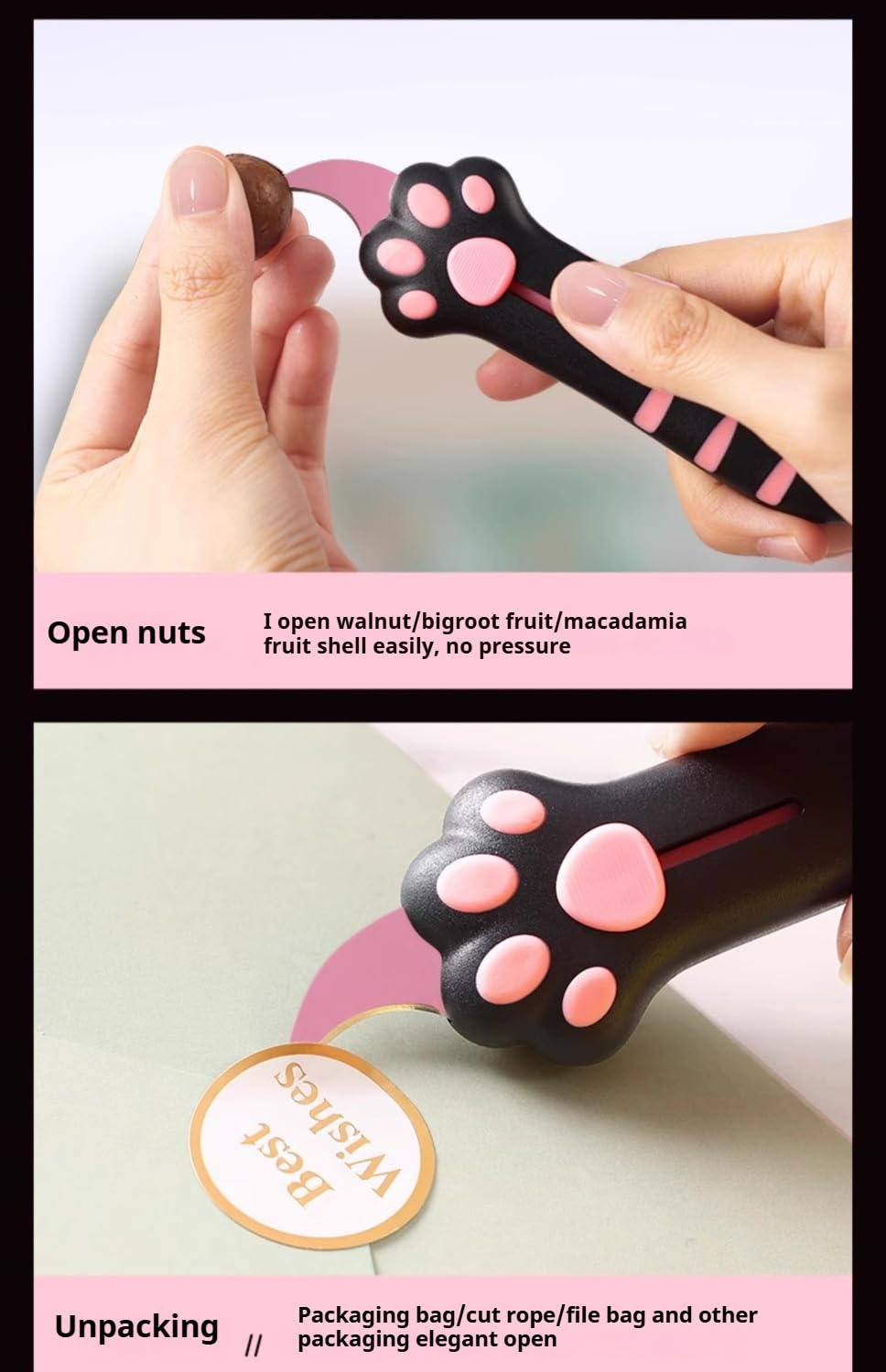 Cute Cat Paw Box Cutter, New Upgrades Retractable Cat Claw Knife, Easy Slide Package Opener For Boxes Envelopes, Packages, Paper Tapes, Multifunctional Multi-Purpose Utility Knife (Pink)