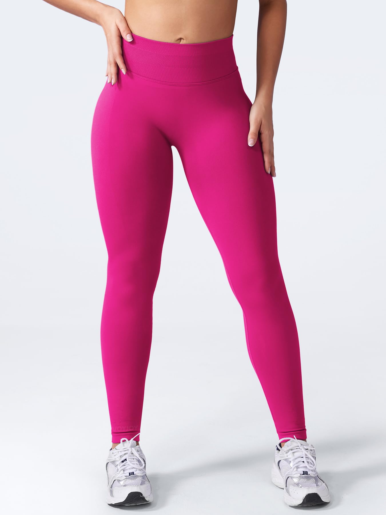 VOYJOY Women Seamless Impact Leggings Scrunch Workout Leggings Medium Waist Tummy Control Butt Lifting Gym Yoga Pants Rose Pink L